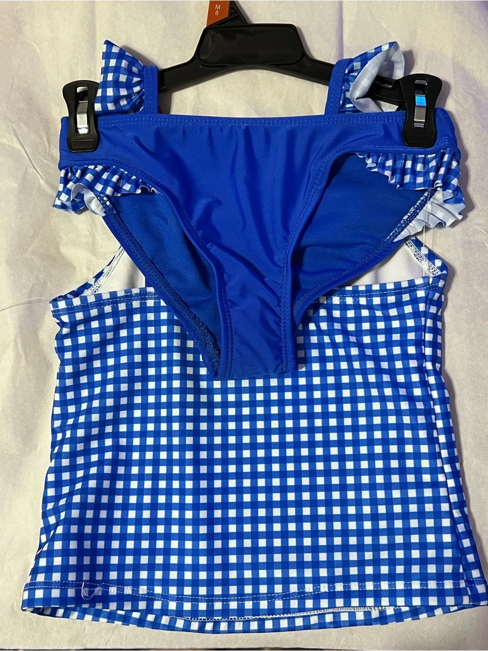 NWT Girls Blue Gingham Ruffle Tankini Swimsuit 2 Piece UPF 50+ Size 8